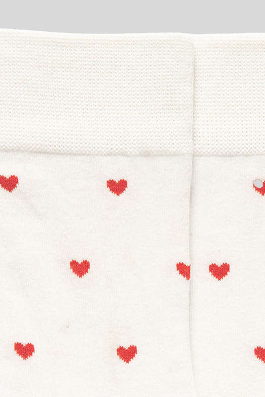 White Valentines Heart Pattern Cotton Socks