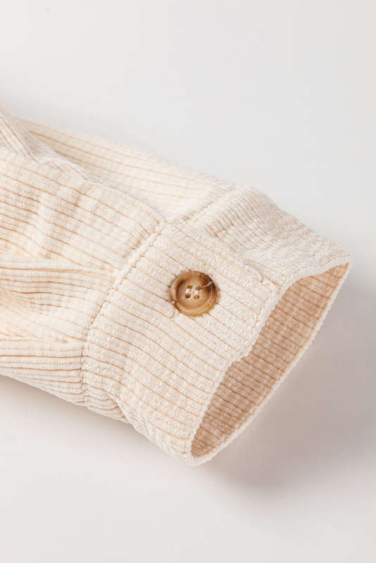 Oatmeal Textured Flap Pockets Buttoned Plus Size Shacket