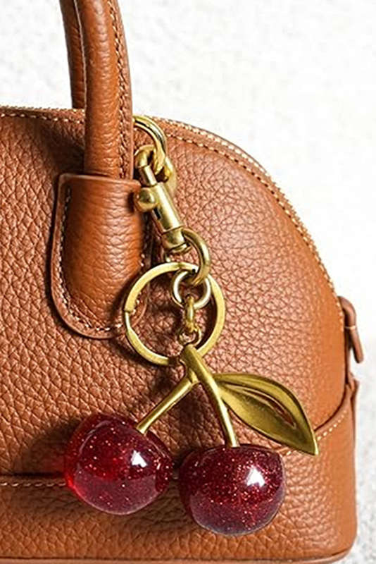 Gold Glitter Cherry Shape Plated Alloy Keychain