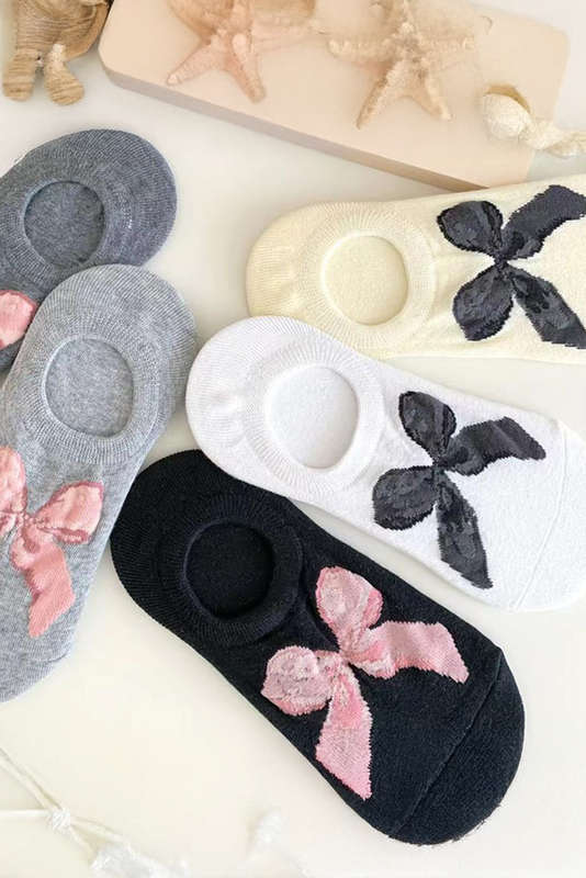 Black Bow Knot Soft No Show Socks