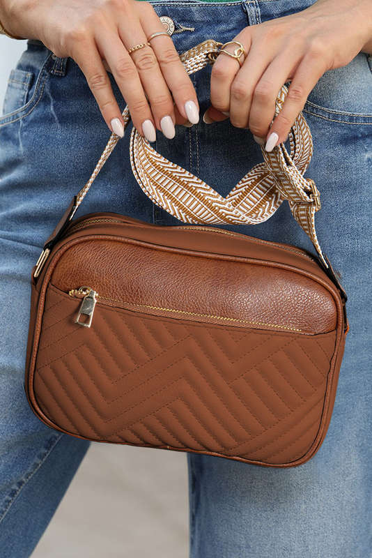 Chestnut Quilted Faux Leather Crossbody Bag 22*6*16cm