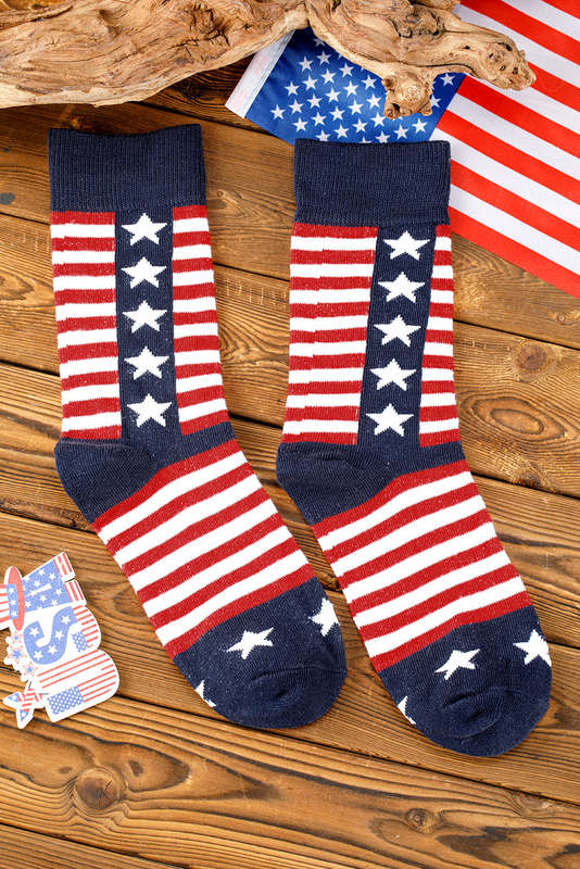 Racing Red American Inspired Stripes Stars Crew Socks