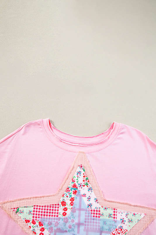 Pink Star Patchwork Loose T-shirt