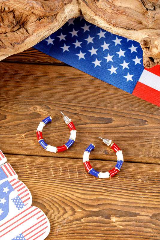 Dark Blue Independence Day Enamel C-shape Stud Earrings
