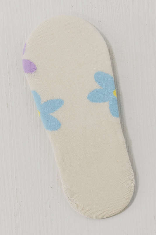 White Cute Floral Print No Show Socks