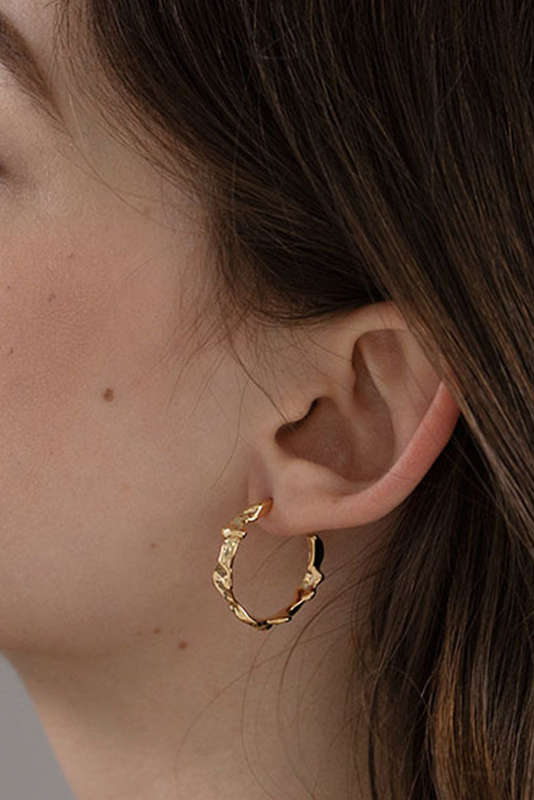 Gold Wrinkled Plated Alloy Hoop Earrings