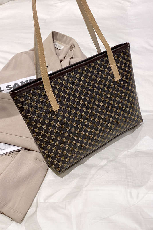 Dark Brown Geometric PU Leather Shoulder Bag