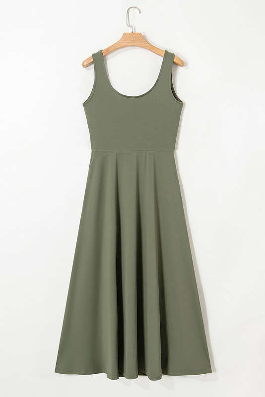 Four Leaf Clover Sleeveless Scoop Neck Flared Split Midi Dress