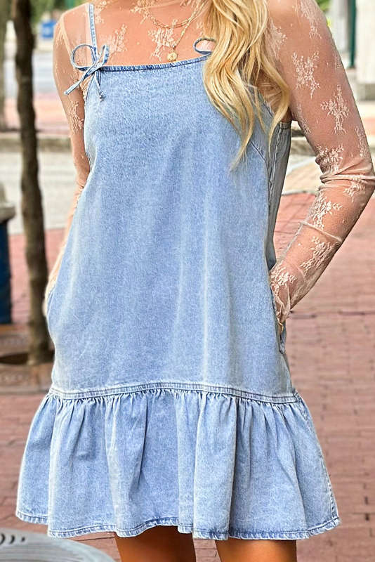 Blue V-Neck Knitted Summer Top with Exposed Seams
