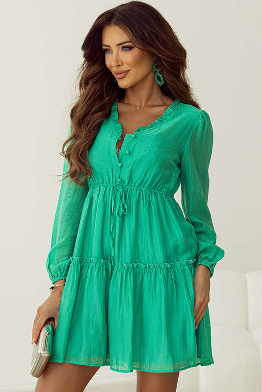 Green Knitted V-Neck Casual Top with Raw Seam Detail