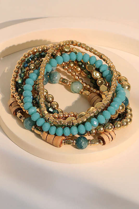 Gold Boho Beaded Multi Layer Elastic Bracelet Set