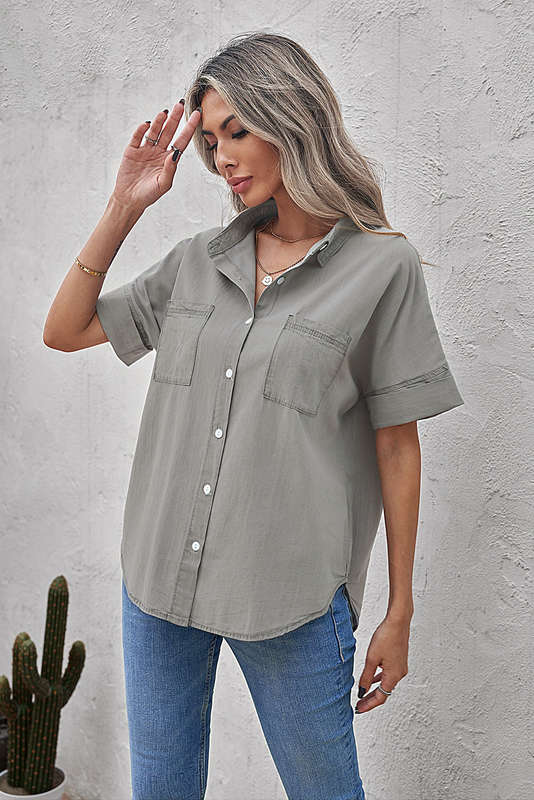 Turn-down Collar Short Sleeve Denim Shirt