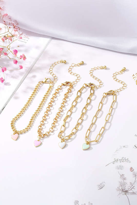 Gold Heart Charm Multi Layer Adjustable Chain Bracelet