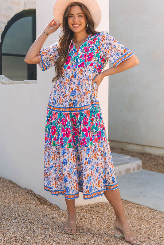 Blue V-Neck Knitted Summer Top with Exposed Seams