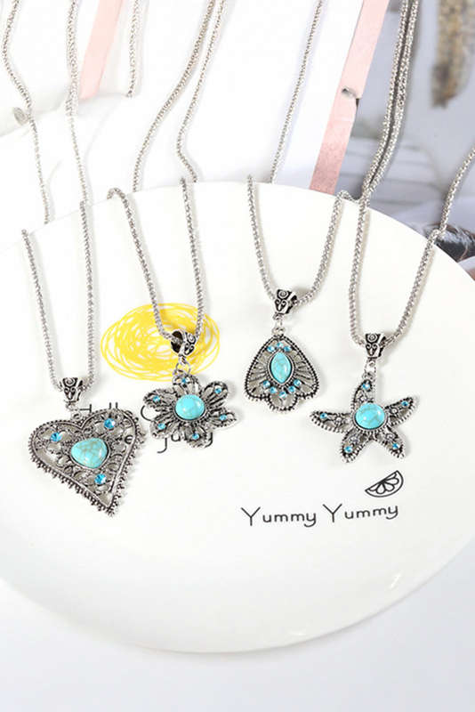 Turquoise Decor Flower Pendant Alloy Necklace