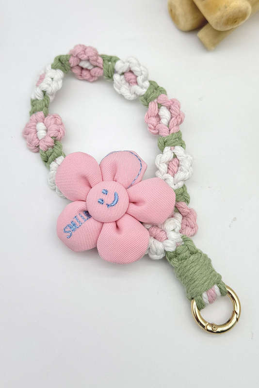 Pink Flower Decor Daisy Crochet Phone Strap