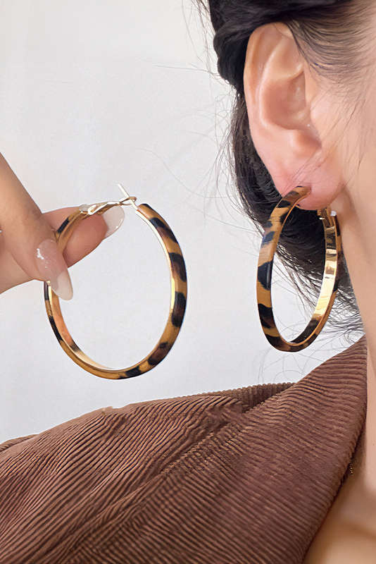 Thai Curry Stainless Alloy Leopard Hoop Earrings