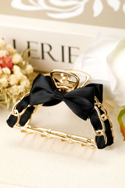 Black Ribbon Bow Detail Contrast Alloy Hair Claw Clip