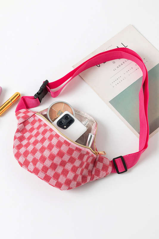 Rose Red Checkered Pattern Crossbody Sling Bag