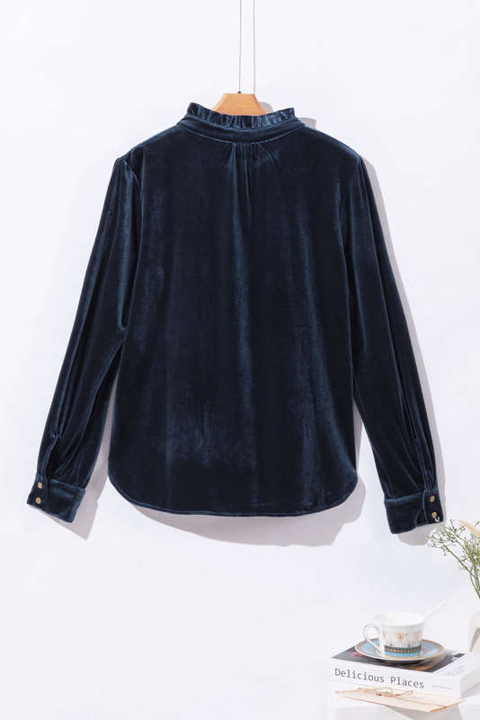 Blue V-Neck Knitted Summer Top with Exposed Seams