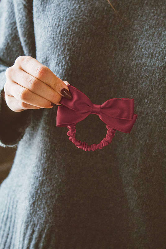 Burgundy Double Bow Scrunchy Hair Tie