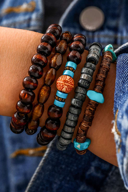 Chestnut Boho Turquoise Wooden Beaded Multi Layer Bracelet