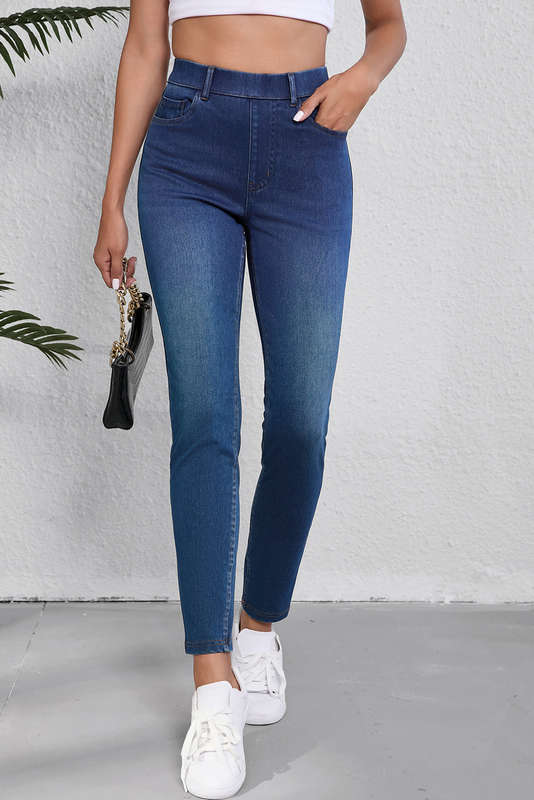 Blue V-Neck Knitted Summer Top with Exposed Seams