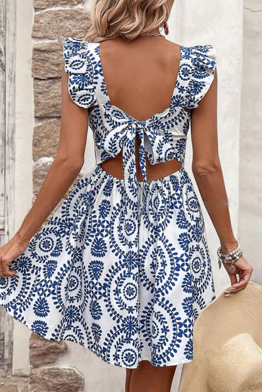 Blue V-Neck Knitted Summer Top with Exposed Seams