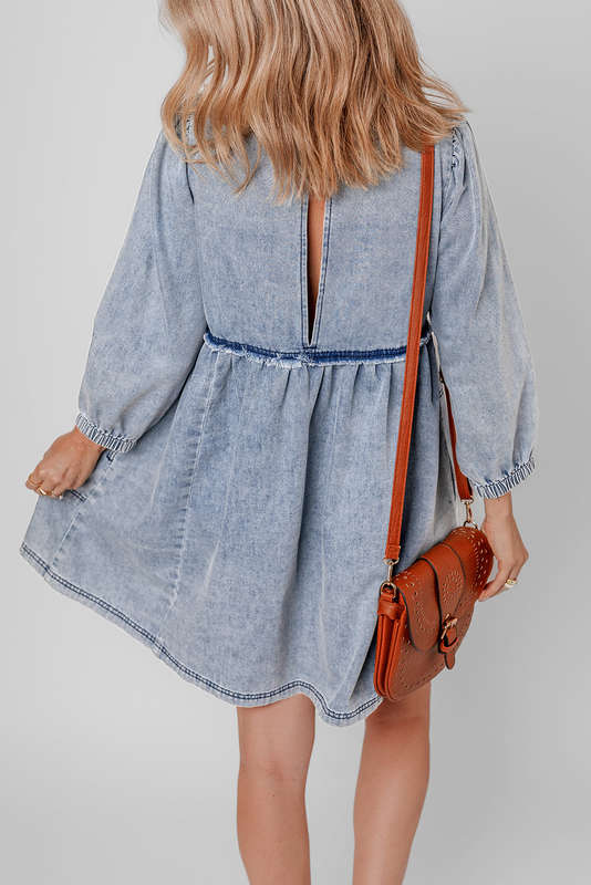 Beau Blue Light Wash High Waist Loose Fit Denim Mini Dress