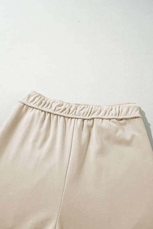 Apricot Loop Drawstring Casual Wide Leg Pants