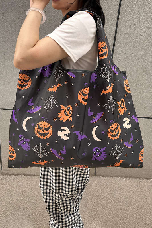 Black Goth Halloween Oxford Cloth Large Capacity Foldable Tote Bag