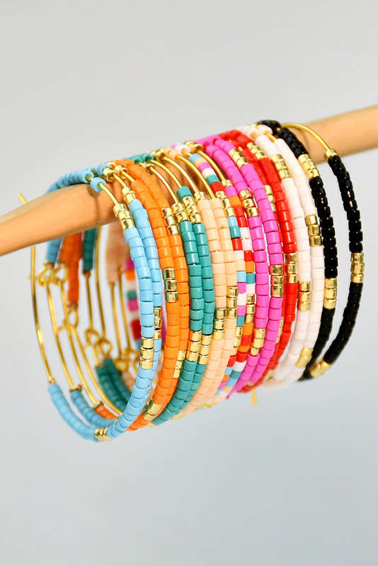 Rose Red 1 Pairs of Rice Beads Gold Plated Alloy Hoop Earrings