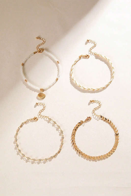 Gold Shell Pendant Beaded Braided Multi Layer Bracelet