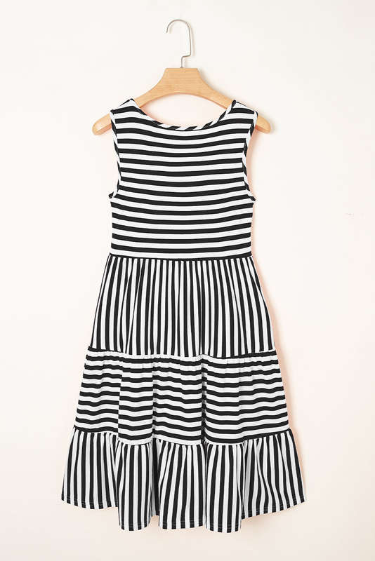 Black Stripe U Neck Sleeveless Loose Fit Mini Dress