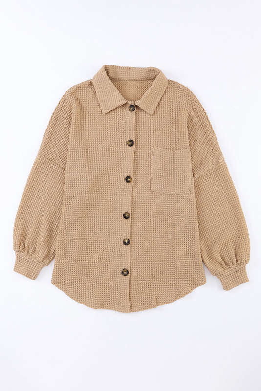 Khaki Waffle Knit Button Up Casual Shirt