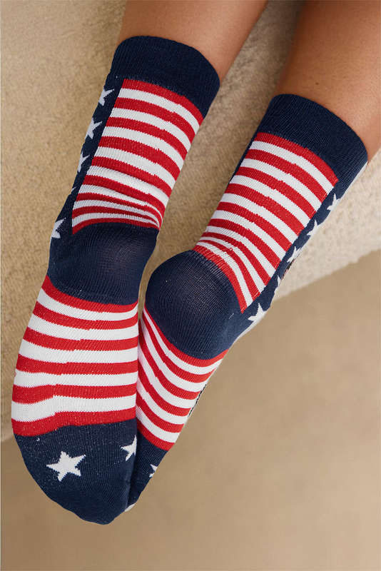 Racing Red American Inspired Stripes Stars Crew Socks