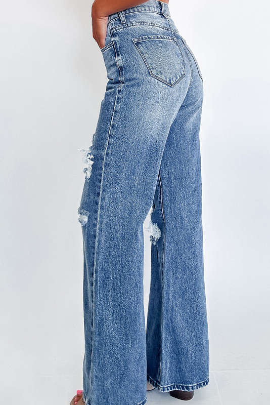 Blue V-Neck Knitted Summer Top with Exposed Seams