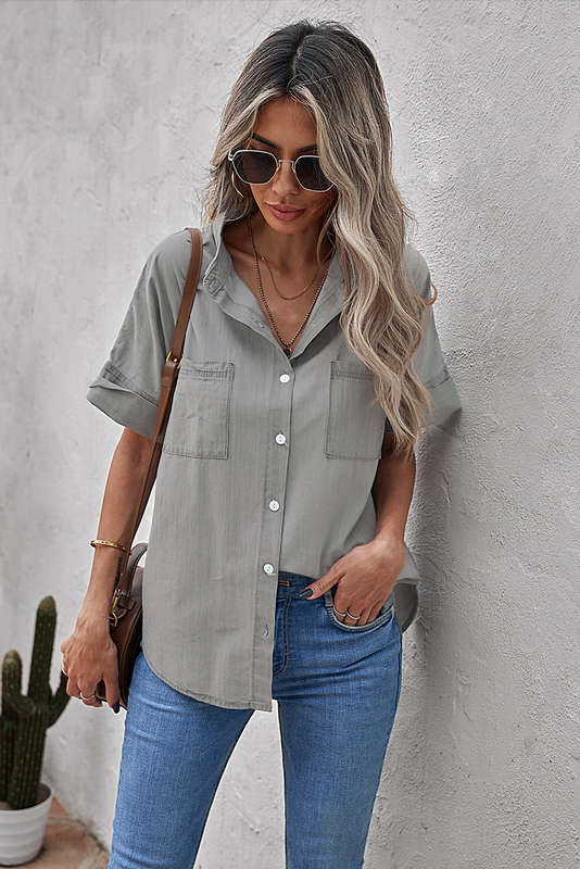 Turn-down Collar Short Sleeve Denim Shirt