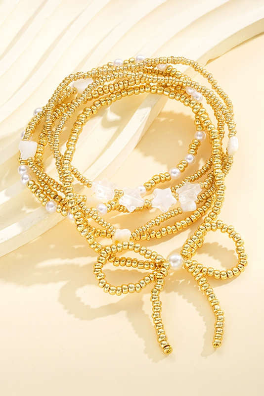 Gold Bow Knot Star Heart Beaded Multi Layer Bracelet