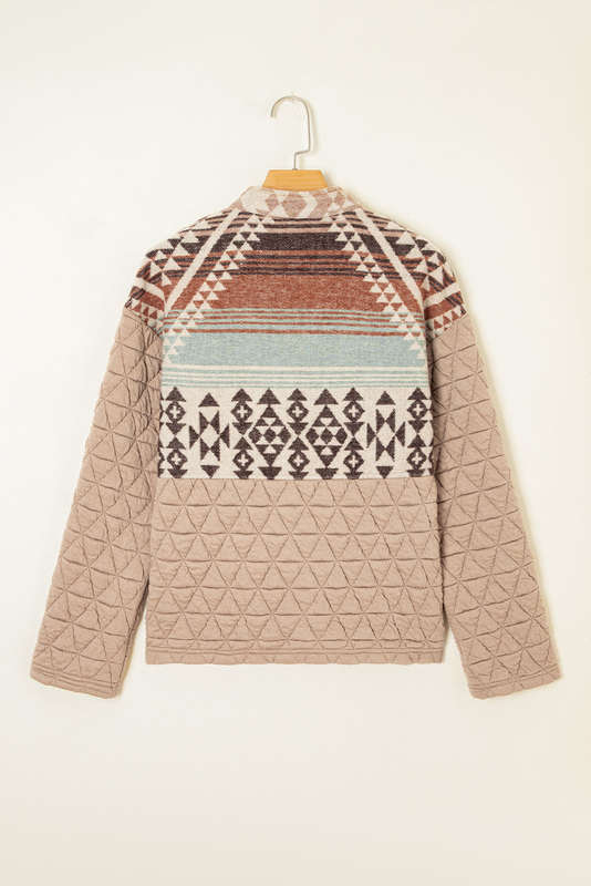Light French Beige Aztec Quilted Patchwork Western Fashion Jacket