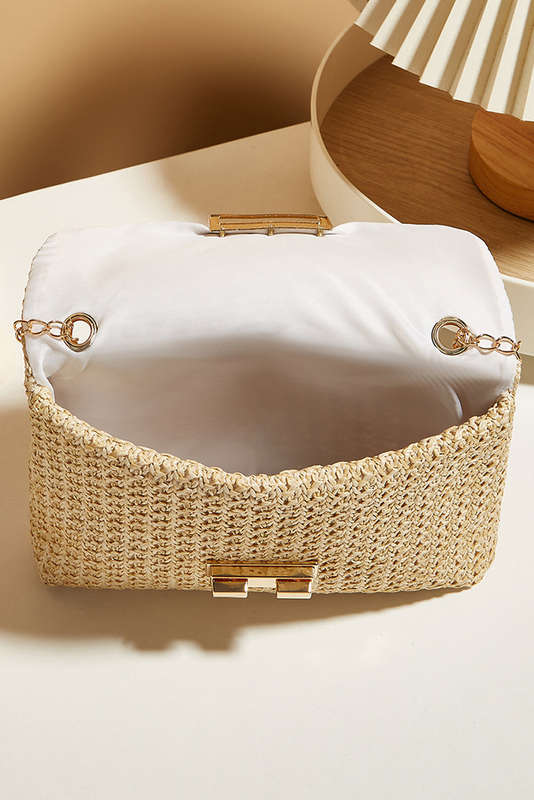 Camel Woven Chain Strap Flap Shoulder Bag