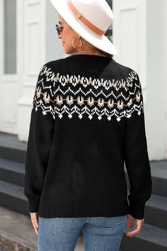 Black Western Fashion Abstract Printed Cardigan Sweater