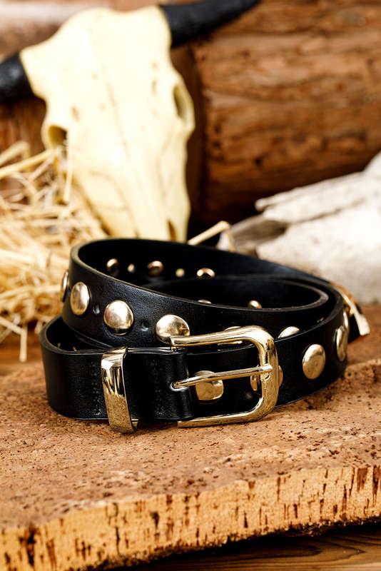 Gold Plated Stud Detail Faux Leather Belt