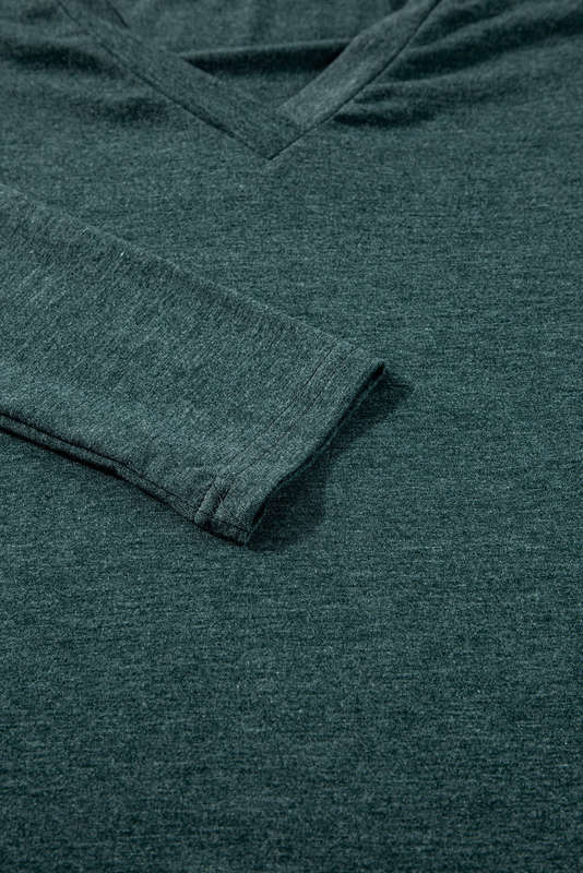 Green Knitted V-Neck Casual Top with Raw Seam Detail