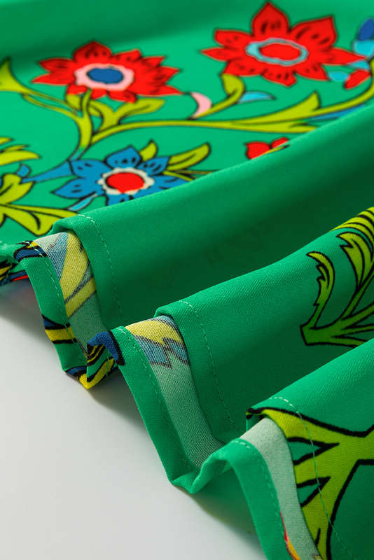 Green Floral Print Flutter Sleeve Frilly Neck Blouse