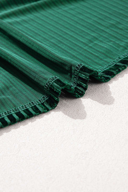 Green Knitted V-Neck Casual Top with Raw Seam Detail
