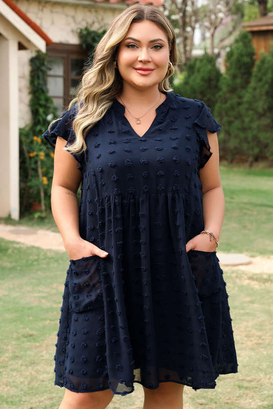 Blue V-Neck Knitted Summer Top with Exposed Seams