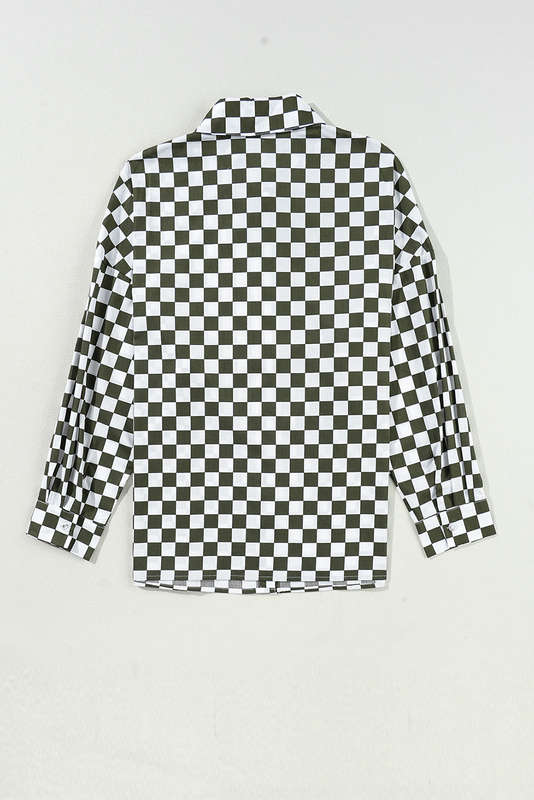 Green Checkerboard Printed Drop Shoulder Loose Casual Shirt