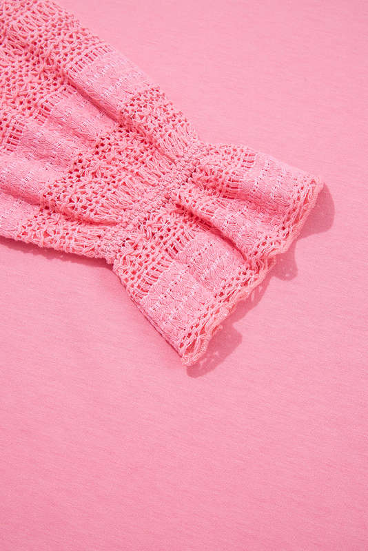 Sachet Pink Drop Shoulder Lace Ruffled Sleeve Patchwork Loose Sweatshirt