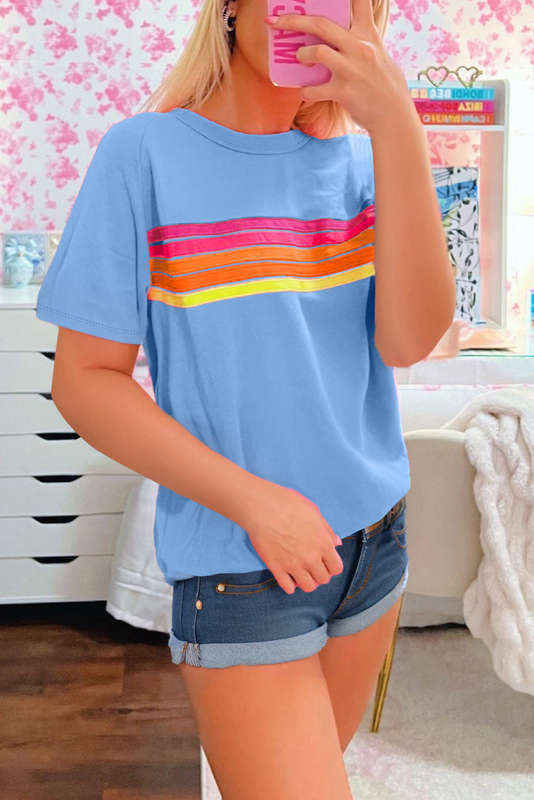 Blue V-Neck Knitted Summer Top with Exposed Seams